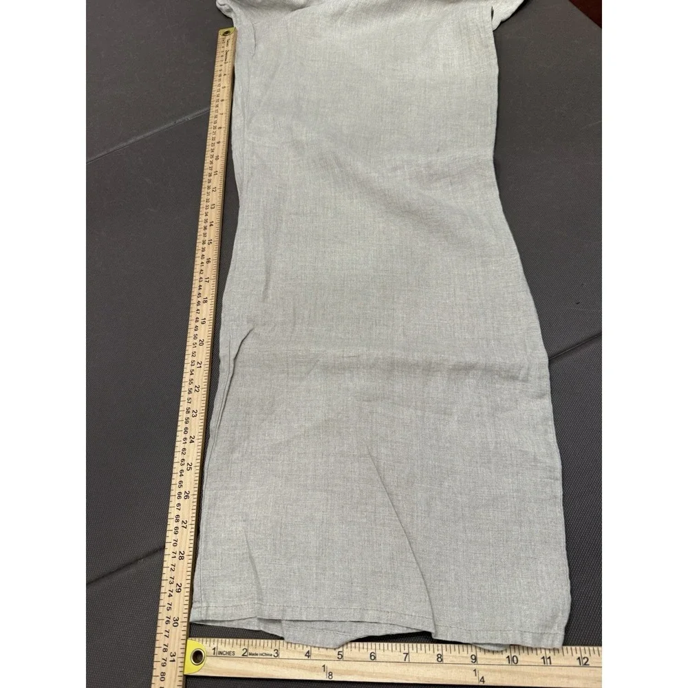 FLAX 100% Linen Pants Wide Leg Elastic Waist Oatmeal Minimal Neutral Boho Large